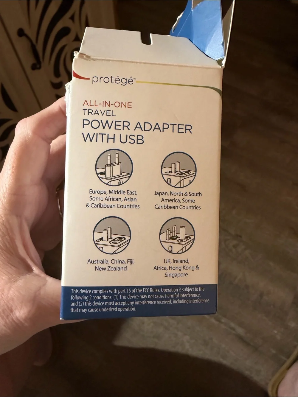 Protegé Black All‑in‑One Travel Power Adapter with USB-A and USB-C
